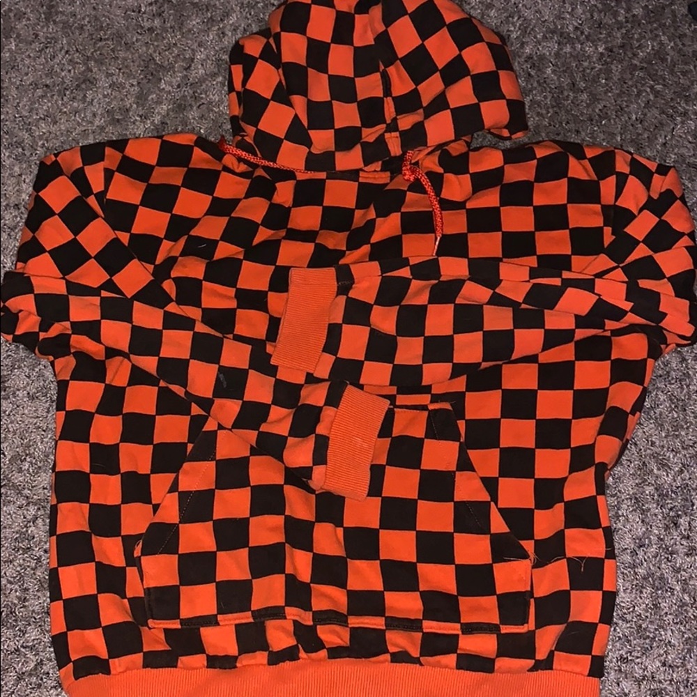 Black and orange checkered hoodie